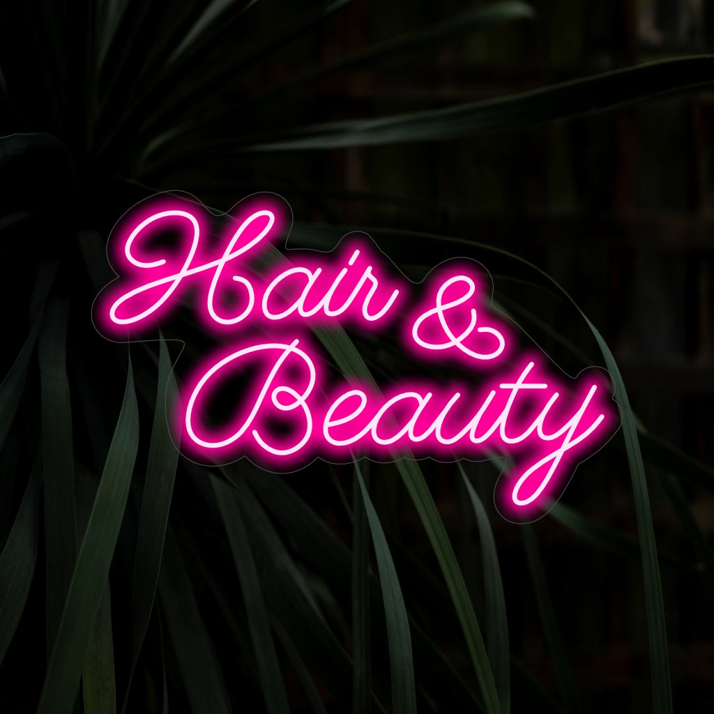 "Hair and Beauty Neon Sign" - Lysande med stil och glamour, perfekt för frisörsalonger och skönhetssalonger, dedikerade till att förbättra skönhet och självförtroende.