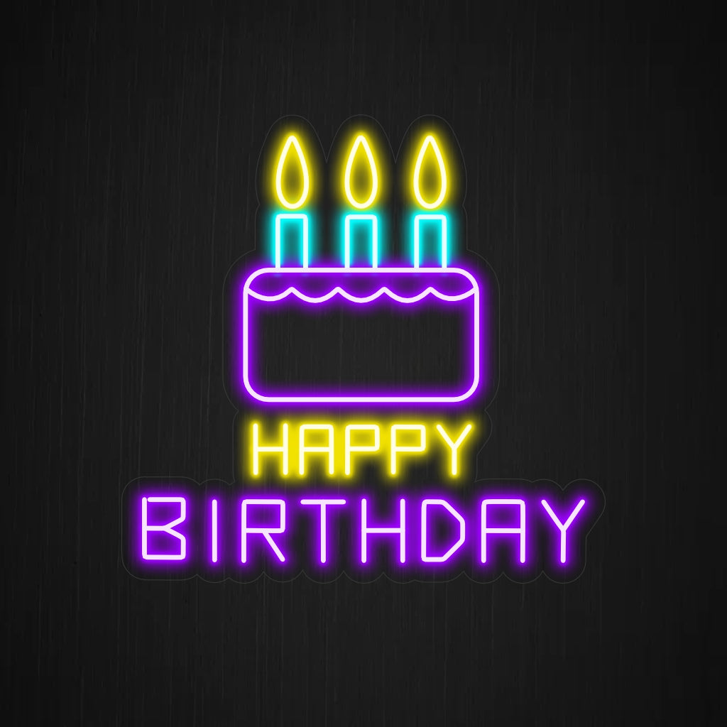 "Happy Birthday With Cake Neon Sign" - Lägger till en festlig och celebratorisk touch, perfekt för födelsedagsfester och evenemangslokaler, där glada firanden välkomnas.