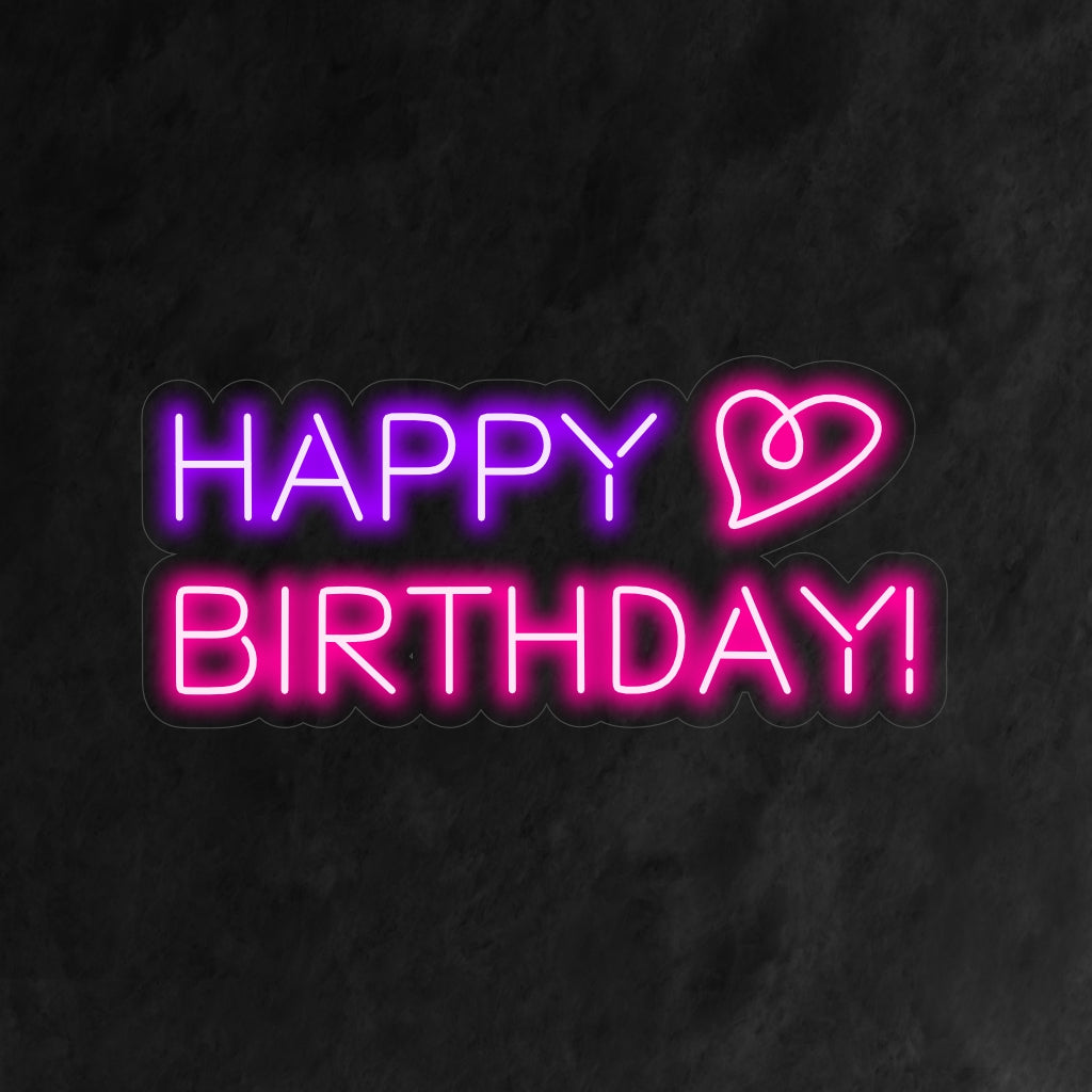 "Happy Birthday and Heart Neon Sign" är ett hjärtligt och festligt tillskott till din inredning med festtema. Ett neonljus som förmedlar lyckönskningar på födelsedagar.