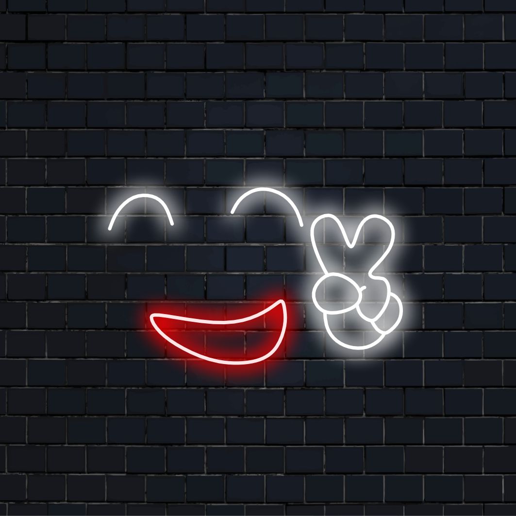"Happy Peace Smiley Face Neon Sign" - Utstrålar positivitet och frid, perfekt för utrymmen som syftar till att sprida glädje och skapa en harmonisk atmosfär.