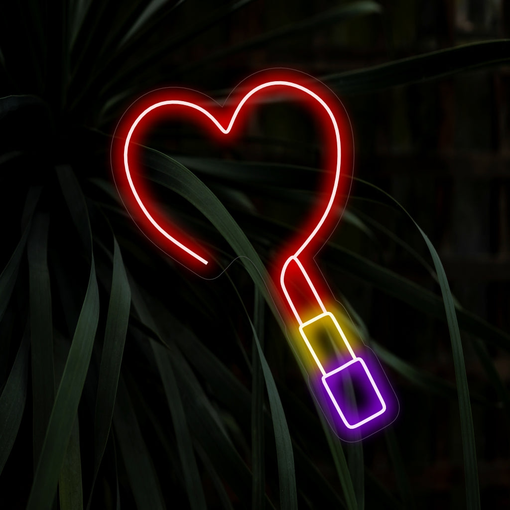"Heart Drawn With Lipstick Neon Sign" - Ett lekfullt och flirtigt tillskott, perfekt för utrymmen med en touch av romantik, skönhetssalonger eller alla områden som omfamnar en antydan av glamour.