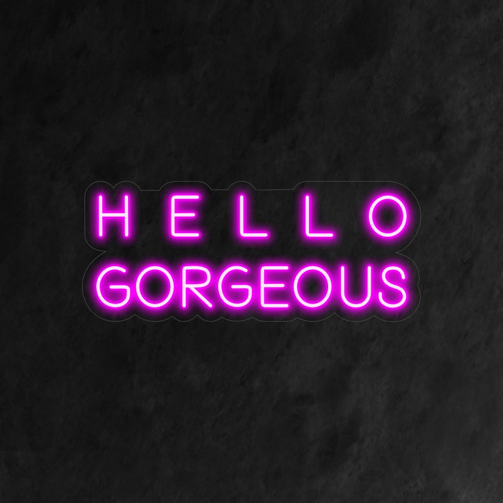 "Hello Gorgeous Neon Sign" - Ett glamoröst och smickrande tillskott för skönhetssalonger, butiker eller vilket utrymme som helst som vill välkomna besökare med en touch av elegans och stil.