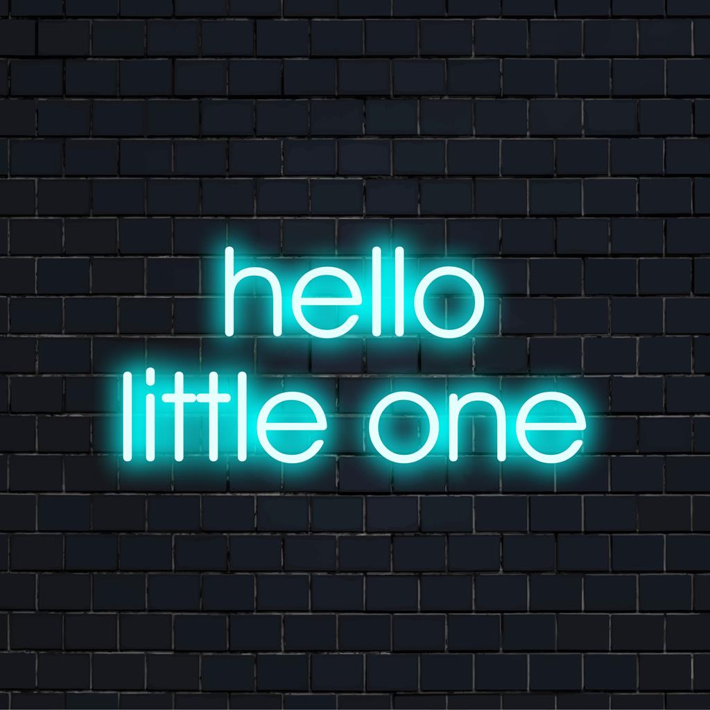 Skräddarsydd LED-neonskylt som säger Hello Little One med mjukt, välkomnande sken; perfekt neondekor för dagis eller barnrum.