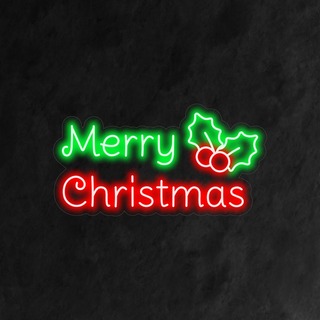 "Holly Merry Christmas Neon Sign" är ett traditionellt och festligt tillskott till din interiör med semestertema. Ett neonljus som visar upp den tidlösa symbolen för järnek.