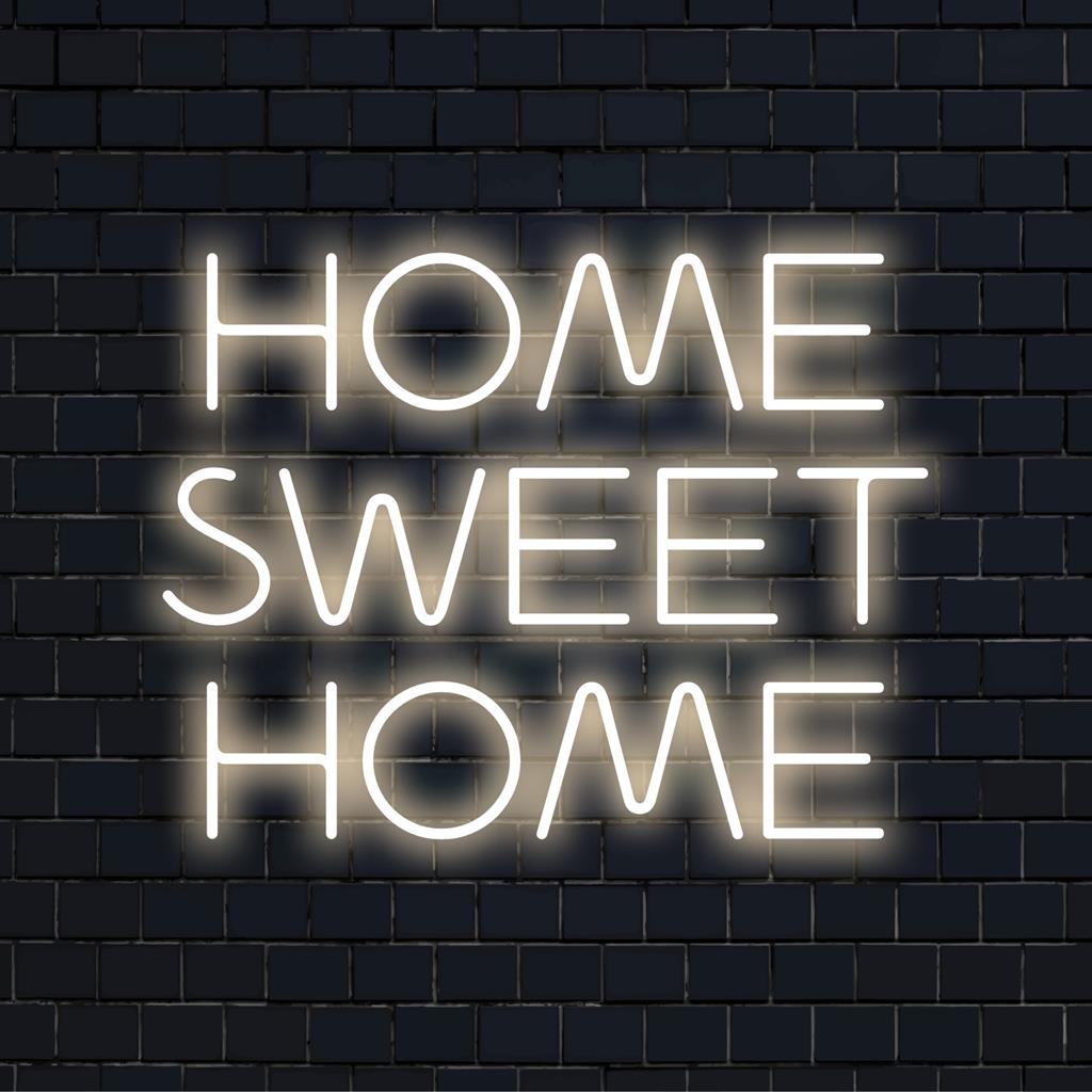 Anpassad LED-neonskylt som visar Home Sweet Home i livfulla färger, perfekt för att lägga till personlig charm till alla utrymmen.