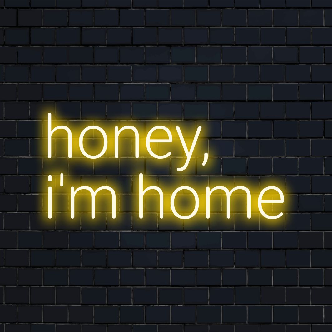 Upplysande neonglödtext som förklarar Honey I'm Home, perfekt för mysiga utrymmen; fängslande anpassad LED-design, perfekt neonväggkonst.