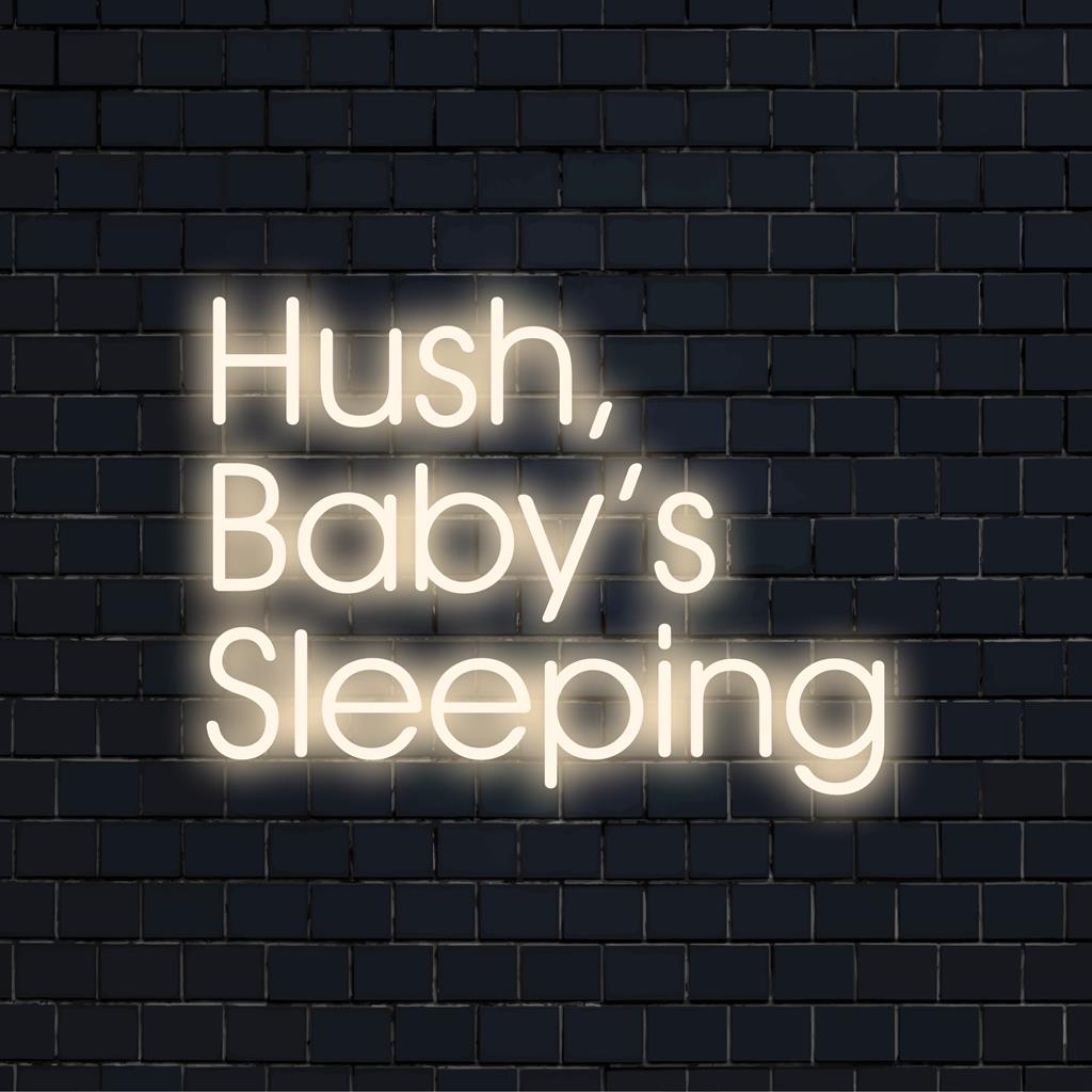 Elegant anpassad LED-neonskylt som läser Hush, Baby's Sleeping, perfekt för att ge en fridfull touch till varje dagisinredning.