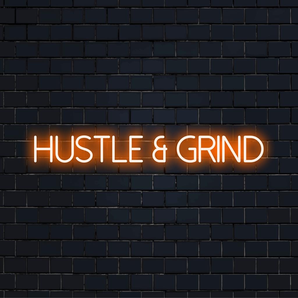 Anpassad "Hustle And Grind" LED-neonskylt, livlig motiverande dekor, inspirerande glödande konst för alla utrymmen.