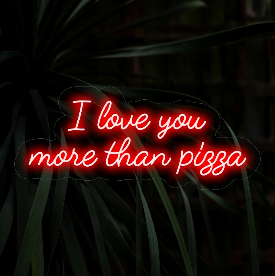 "I Love You More Than Pizza Neon Sign" - Ett lekfullt och kärleksfullt tillskott, med en lättsam kärleksförklaring som skapar en rolig och underhållande atmosfär för kärleksfiranden.