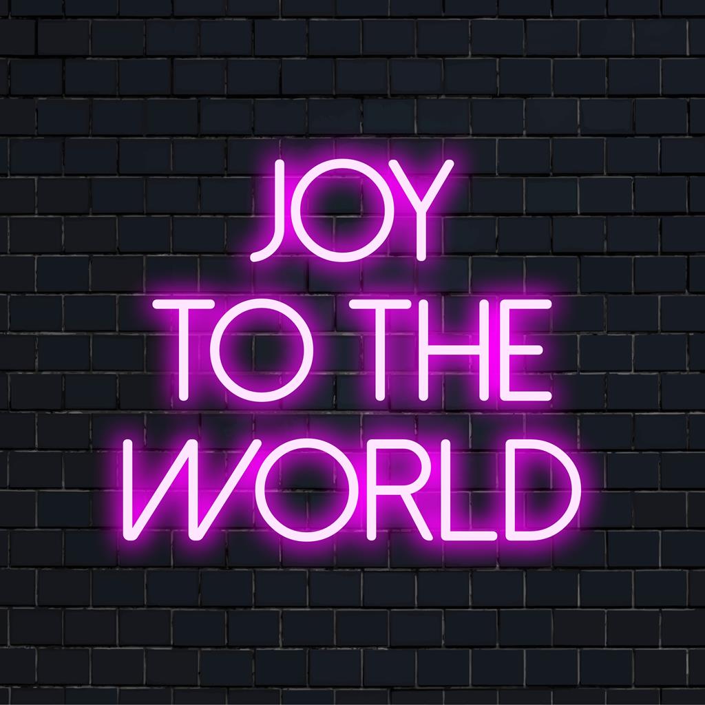 LED-neonskylt som avger en strålande "Joy To The World"-tagline, perfekt som ljus heminredning, förmedlar glädje och elegans.