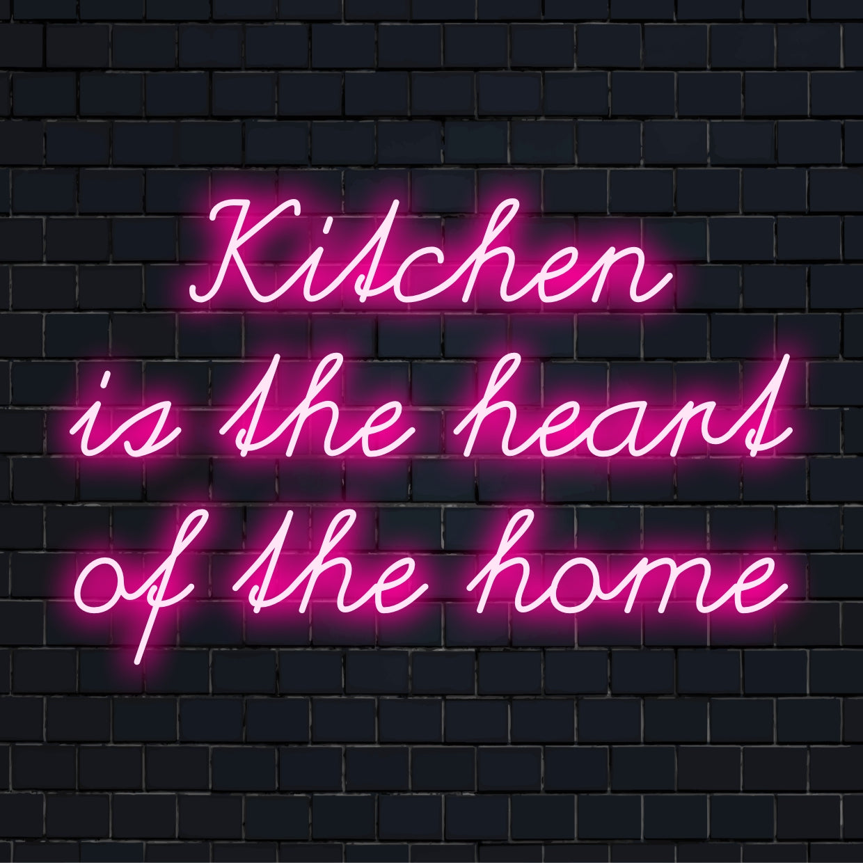 LED neonskylt med frasen Kitchen is the Heart of the Home, vilket ger en varm, inbjudande glöd till ditt utrymme.