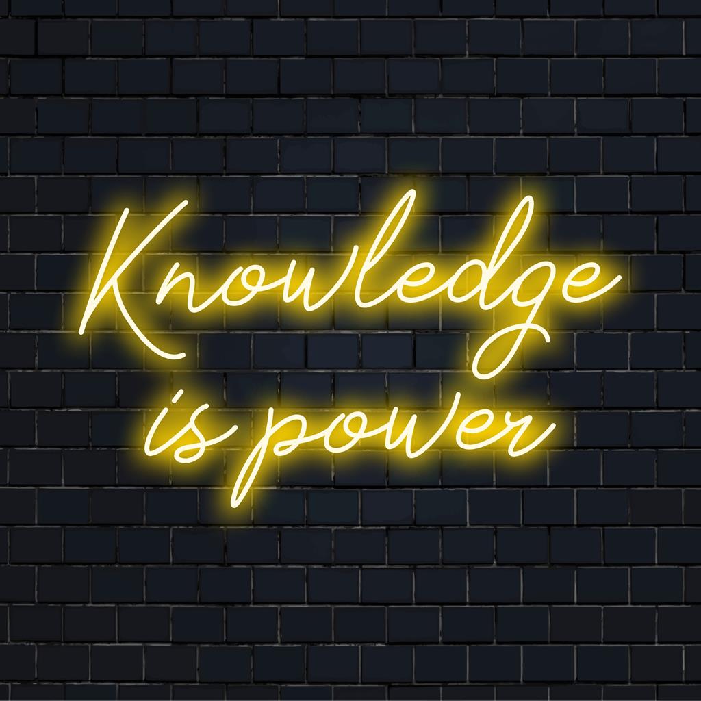Knowledge Is Power i ljus, handgjord LED-neon���en slående anpassad skylt för inspirerande väggkonst och dekor.