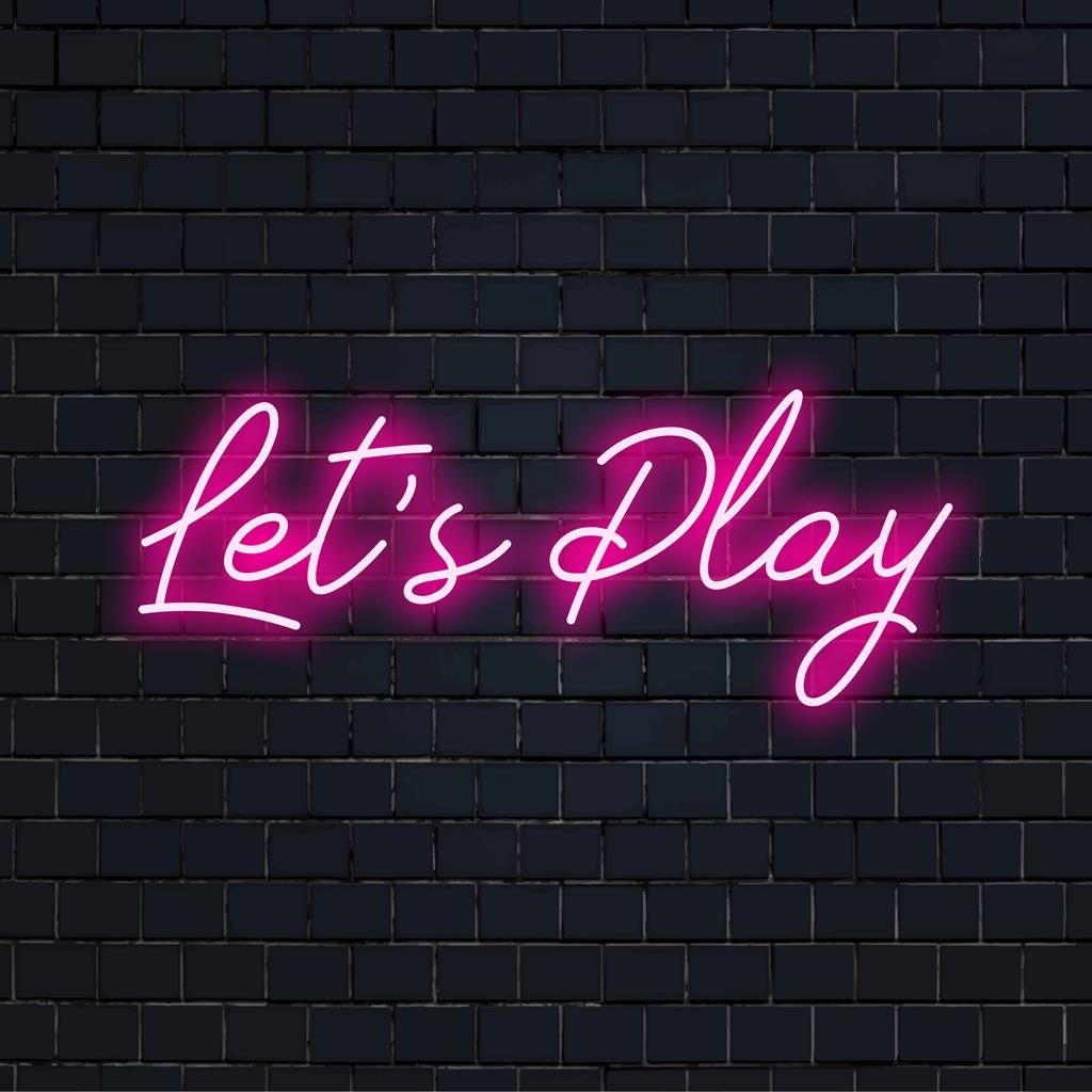 Färgglad LED neonskylt med "Let's Play"; perfekt för livfull inredning och stämningslyftande atmosfär. Anpassade neonkonstverk.