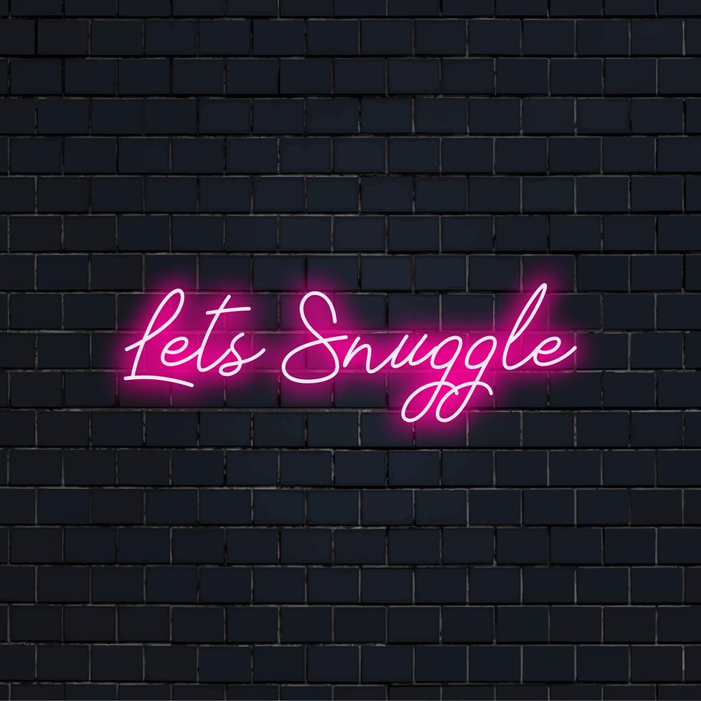 Anpassad LED-neonskylt med 'Let's Snuggle' i snygg kursiv. Unik neonljusdekor för mysiga utrymmen.