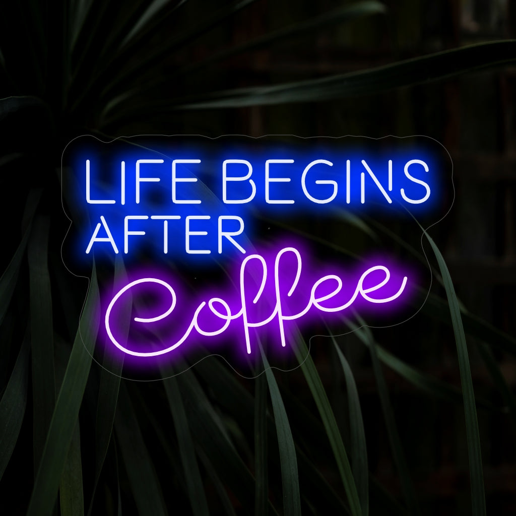 "Life Begins After Coffee Neon Sign" - Ett perfekt tillskott till din mysiga kaffekrok som utstrålar en varm och inbjudande atmosfär. En neonljushyllning till glädjen som börjar med varje klunk kaffe.