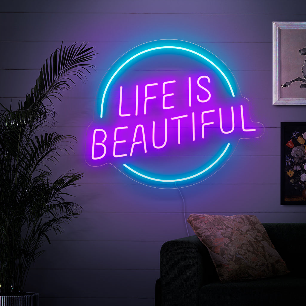 "Life is Beautiful Neon Sign" är en strålande påminnelse med detta neonljus som sprider positivitet och glädje.