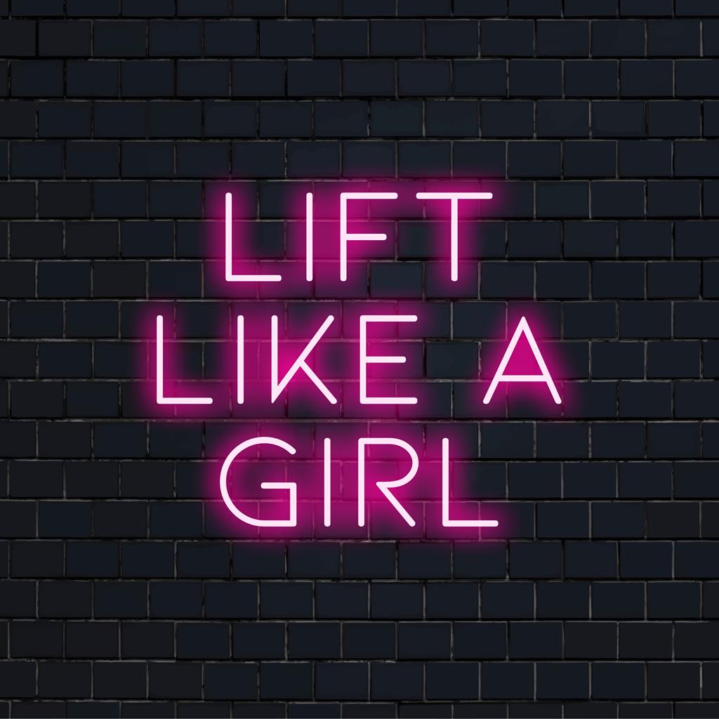 Livlig anpassad LED-neonskylt med Lift Like A Girl-text, perfekt för inspirerande träningszoner med färgglad neondekor.