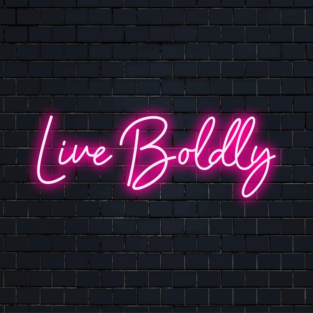 Livlig anpassad LED-neonskylt med Live Boldly-mantra; perfekt för heminredning eller inspirerande väggkonst.