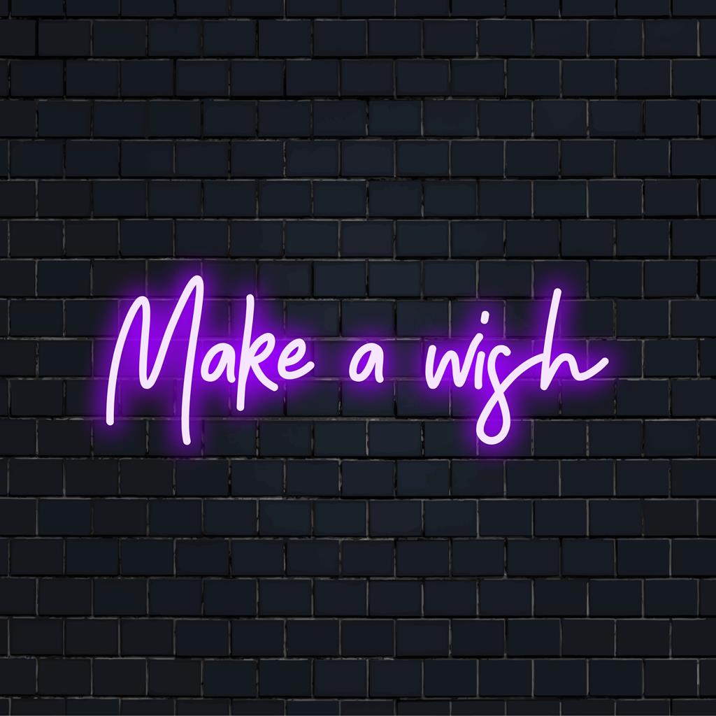 LED-neonskylt som läser Make A Wish, blandar ord och konst för livfull inredning och personlig belysning.