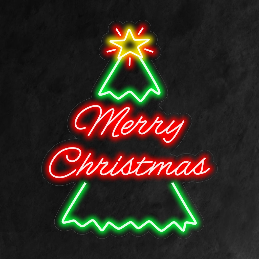 "Merry Christmas and Tree Neon Sign" är ett festligt och klassiskt tillägg till din inredning med semestertema. Ett neonljus som kombinerar julens glädje med en traditionell träddesign.