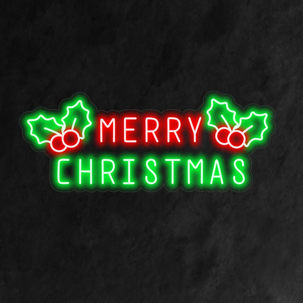 "Merry Christmas with Holly Berry Neon Sign" är ett festligt och charmigt tillskott till din interiör med semestertema. Ett neonljus som innehåller den klassiska symbolen för järnekbär.