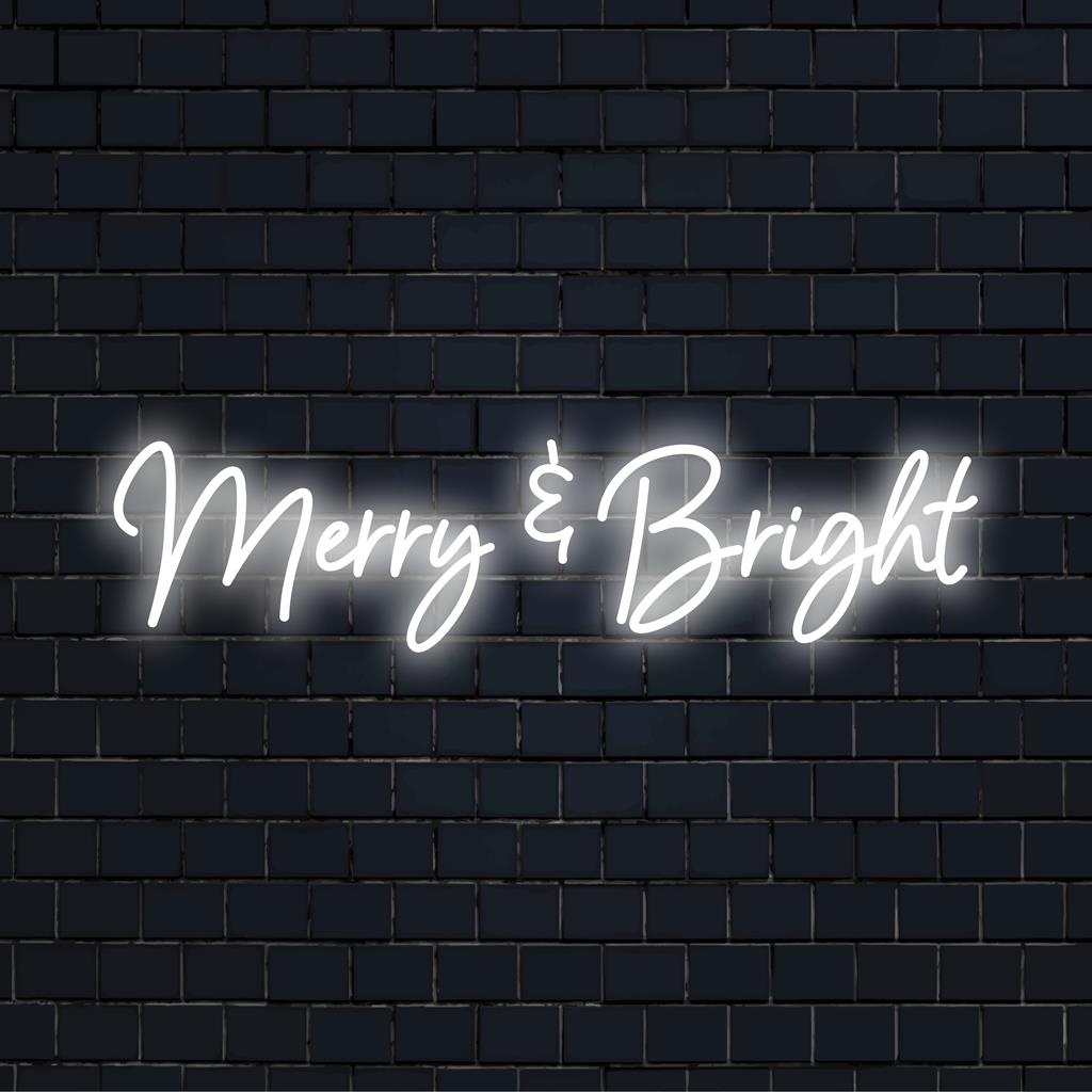 Festlig "Merry And Bright" LED neonskylt, glödande semesteranda; perfekt neonväggkonst för hem- eller evenemangsinredning.