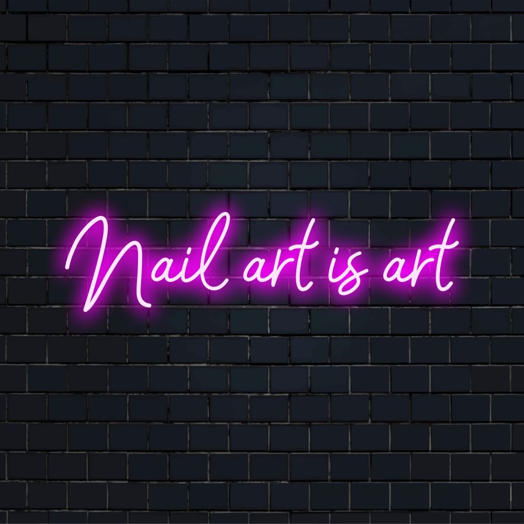 LED neonskylt läsning Nail Art Is Art, perfekt för salonger; en slående rosa glöd ger stil till alla skönhetsutrymmen.