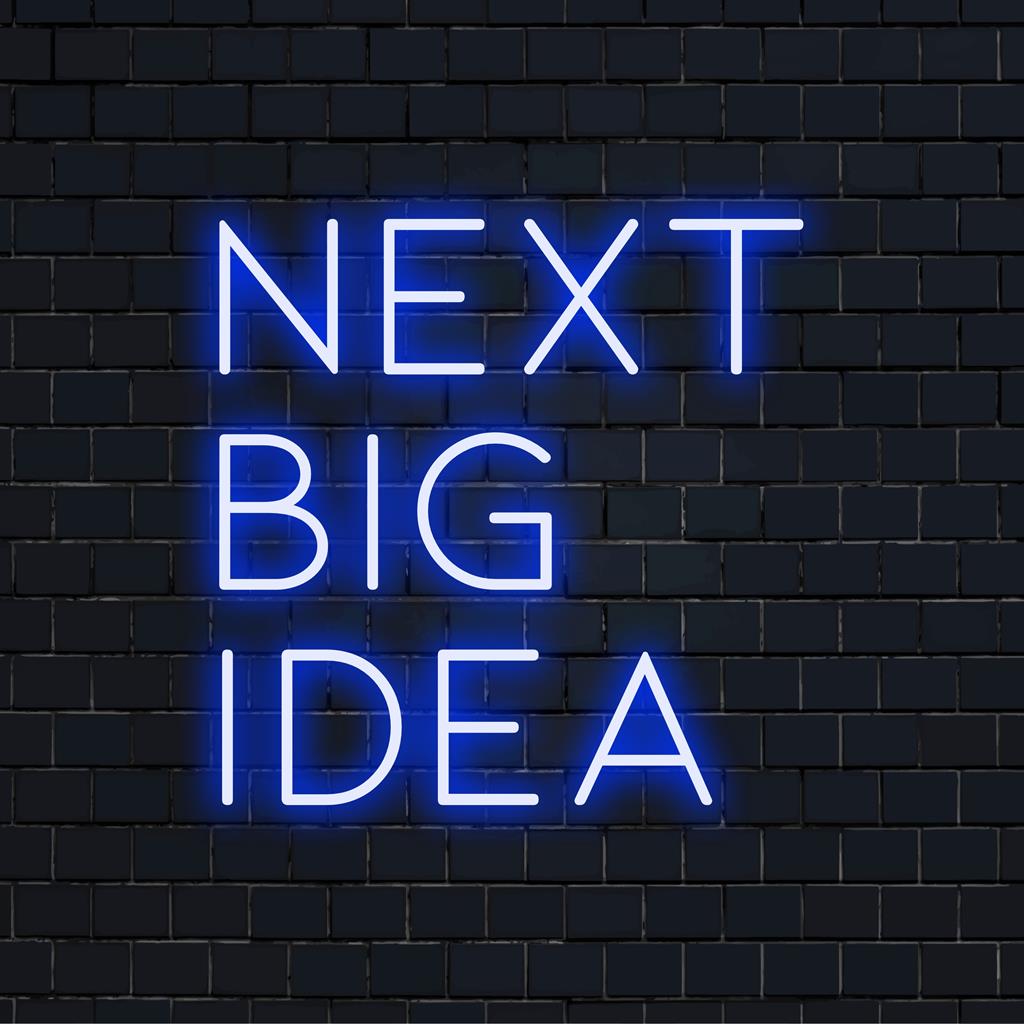 Livlig anpassad LED-neonskylt, Next Big Idea, perfekt för att lägga till inspirerande neonljusdekor till alla utrymmen.