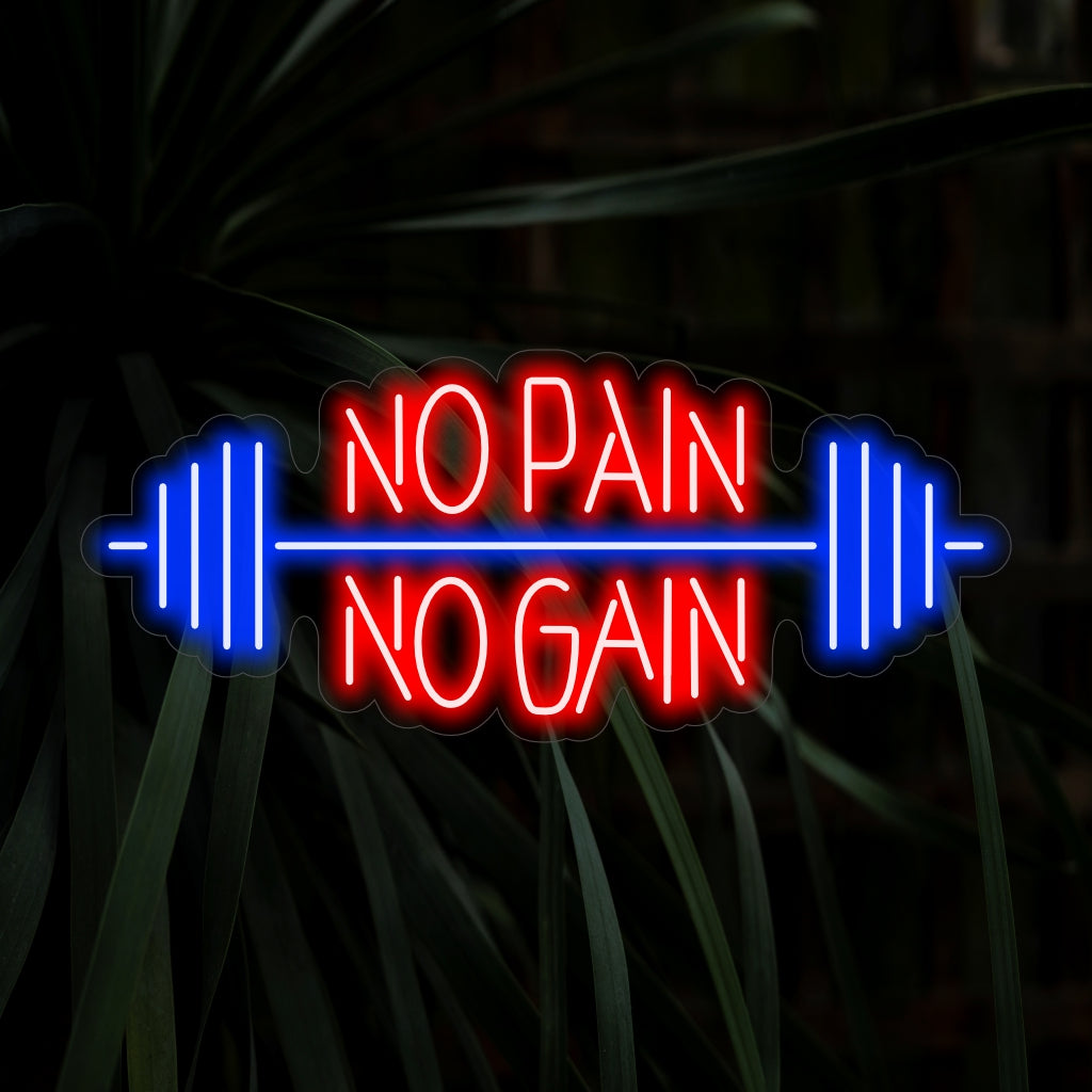 "No Pain No Gain Neon Sign" är ett motiverande och energiskt tillägg, perfekt för träningsutrymmen och områden som uppmuntrar hårt arbete och uthållighet. Lyssna med beslutsamhet!