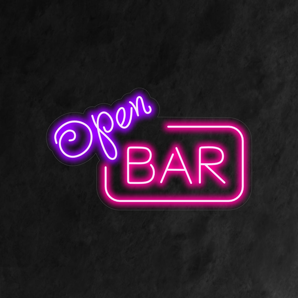 "Open Bar Neon Sign" är ett festligt och inbjudande tillskott, perfekt för utrymmen som omfamnar fest och en livlig atmosfär. Lys upp med löftet om en öppen bar!