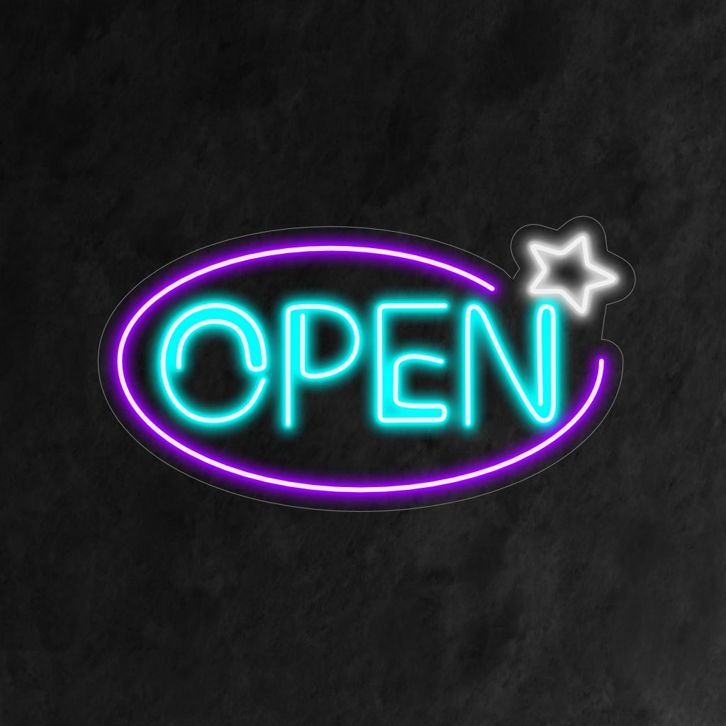 "Open Neon Sign" är ett tidlöst och välkomnande tillägg, perfekt för företag som skickar en inbjudan. Lys upp med ett vänligt sken!