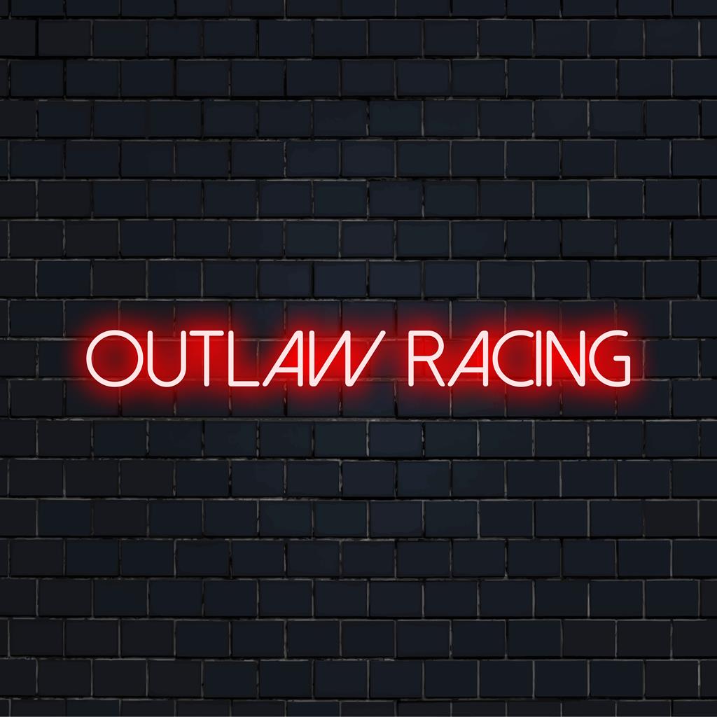 Livlig anpassad LED neonskylt från Outlaw Racing; en blandning av levande färger skapar slående väggkonst för alla utrymmen.