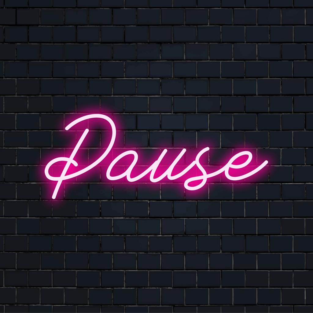 Vibrant Pause LED neonskylt med glödande text, perfekt som unik neonväggkonst eller anpassad neonljusdekor.