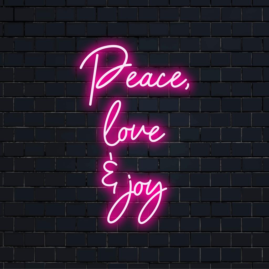 Mångsidig specialtillverkad LED-neonskylt med orden Peace Love Enjoy��� i livfulla färger, perfekt för alla miljöer.