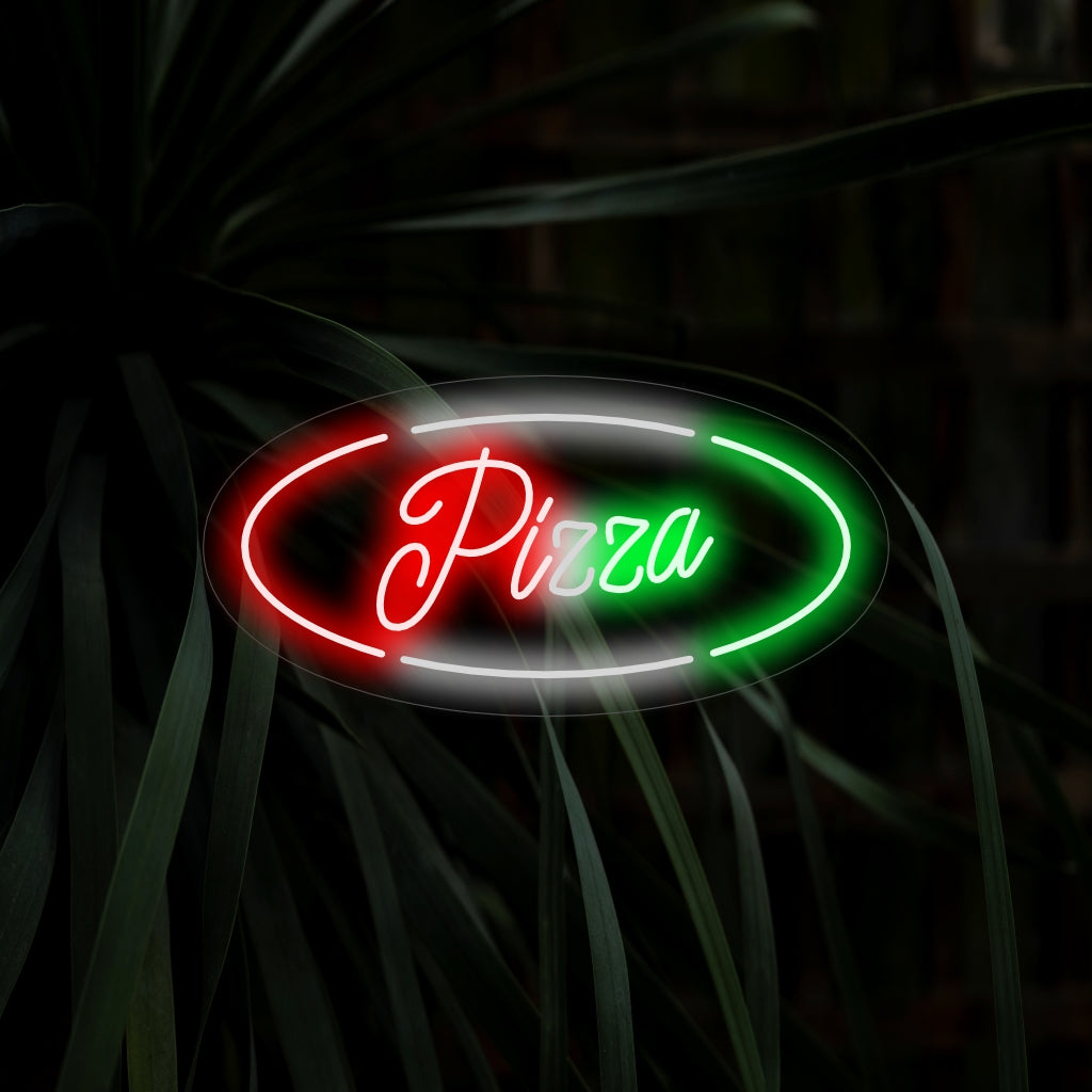 "Pizza Neon Sign" är ett välsmakande och ikoniskt tillskott, perfekt för utrymmen som uppskattar pizzans läckerhet. Lys upp med den aptitretande aromen av en klassisk favorit!
