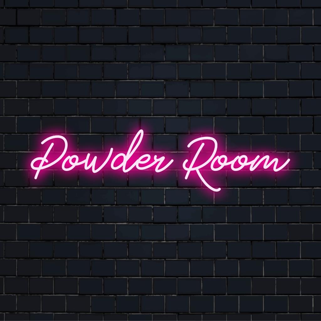 Anpassad LED-neonskylt med Powder Room-glödande, perfekt för elegant inredning eller chic badrumsskyltning.