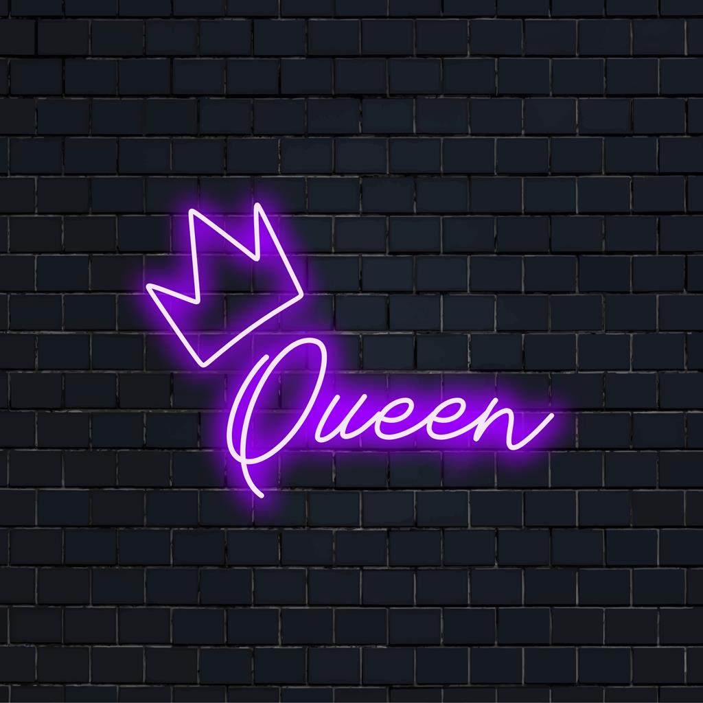 LED neonskylt med "Queen" design; levande neonljusdekor perfekt för moderna interiörer och gör ett djärvt uttalande.