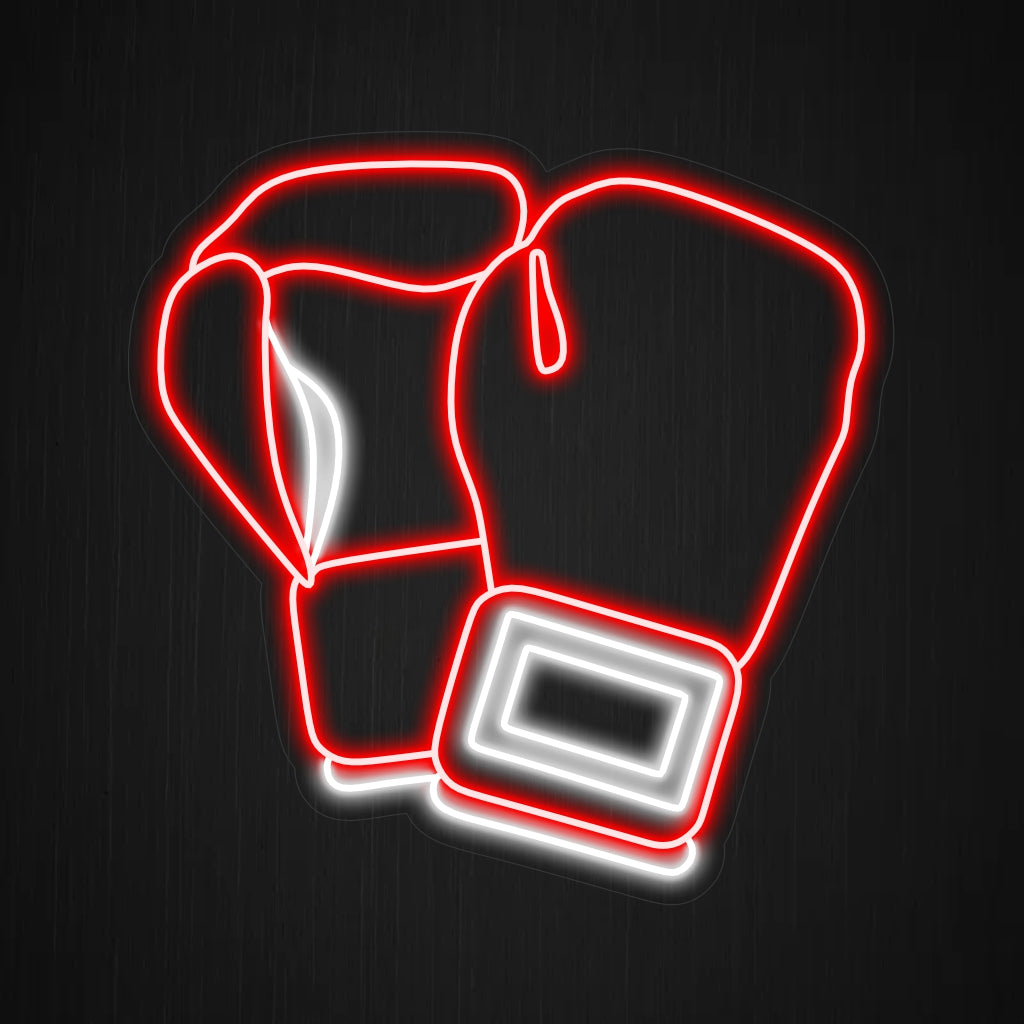 "Red Boxing Gloves Neon Sign" visar upp livfulla röda handskar, vilket ger en dynamisk och energisk stil till din tränings- eller sporttema.