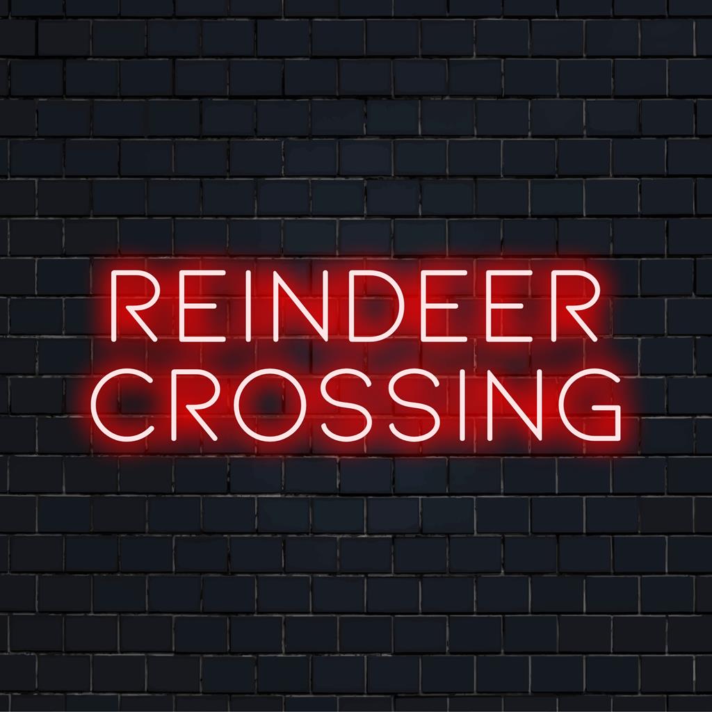 En levande neonskylt med Rendeer Crossing som erbjuder festligt sken, perfekt för semesterinredning med en modern LED-touch.