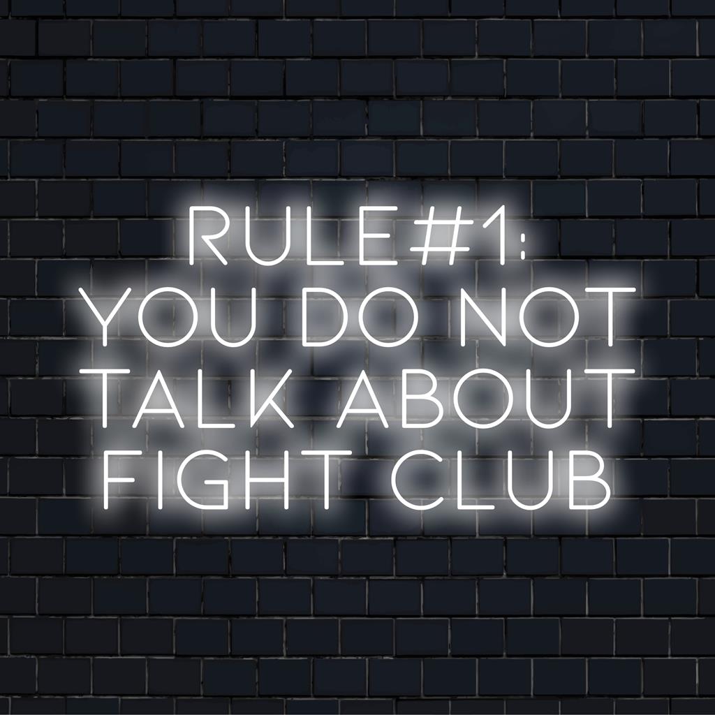 Anpassad LED-neonskylt läsregel #1 Du pratar inte om Fight Club i starkt ljus, vilket ger en djärv personlighet till ditt utrymme.
