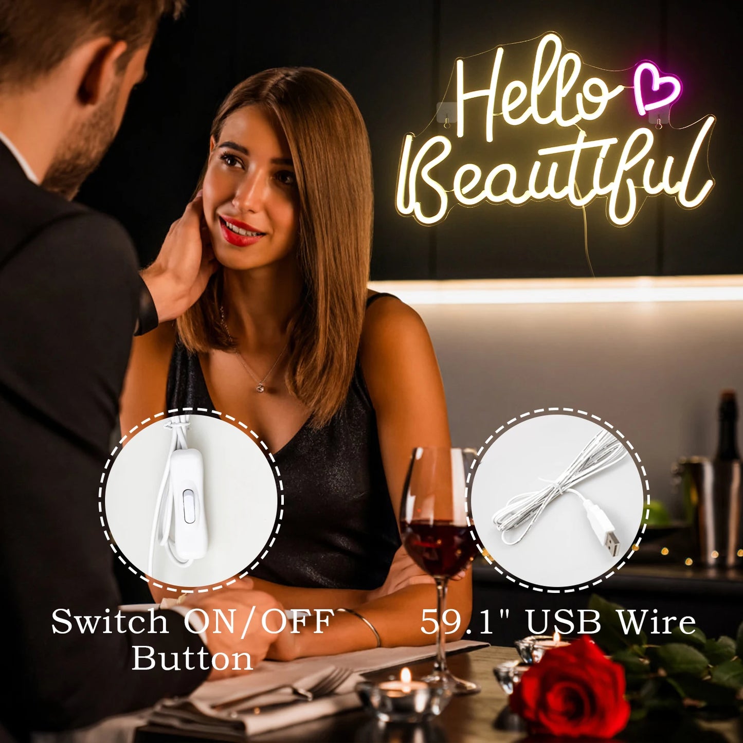 Hello Beautiful 5V USB LED Neonskylt - Prisvänlig