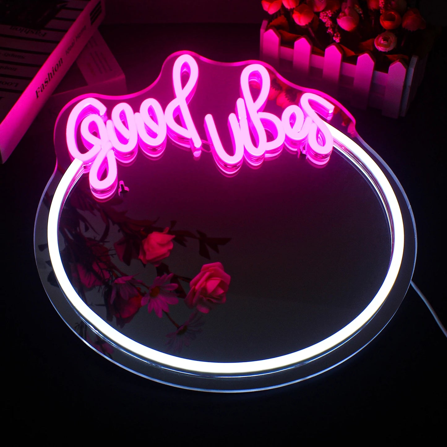 Good Vibes Spegel 5V USB LED Ljusskylt - Prisvärd