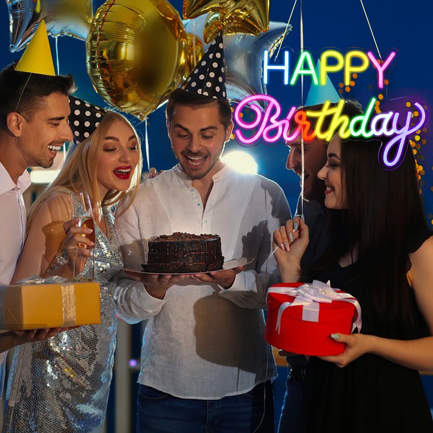 LED Happy Birthday Färg 5V USB LED Ljusskylt - Prisvärd