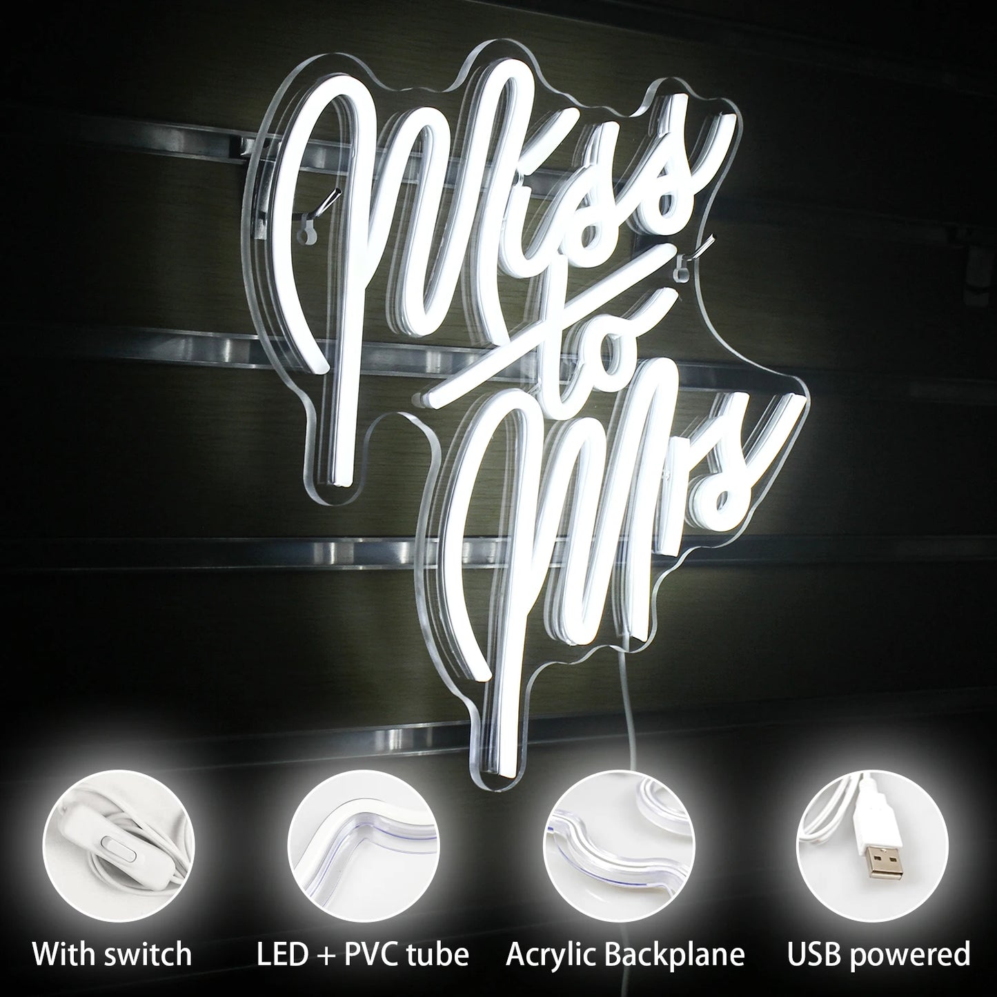 Miss To Mrs 5V Mini USB LED Neonskylt - Budgetvänlig