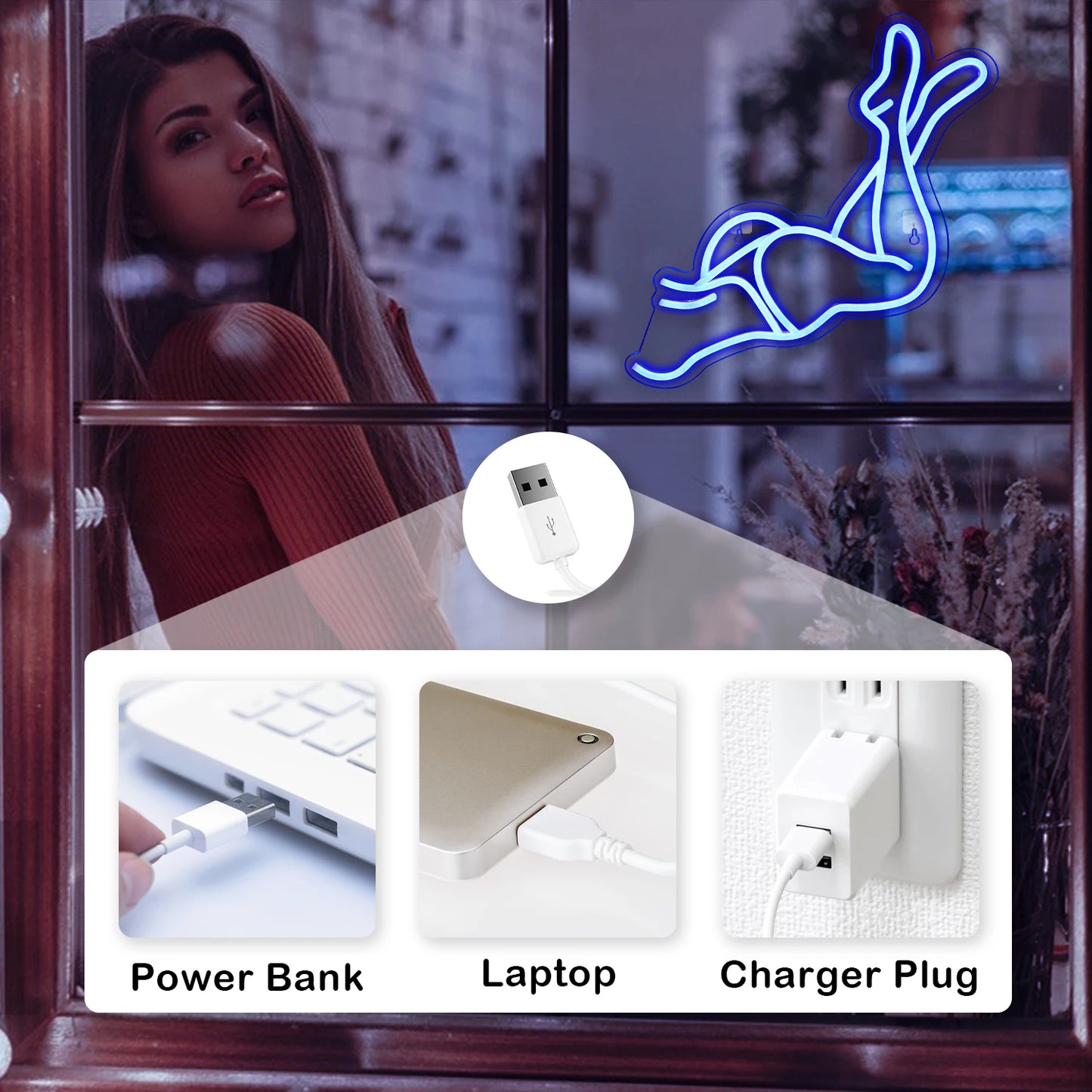 Sexiga Kvinnoben 5V USB LED Ljusskylt - Prisvänlig