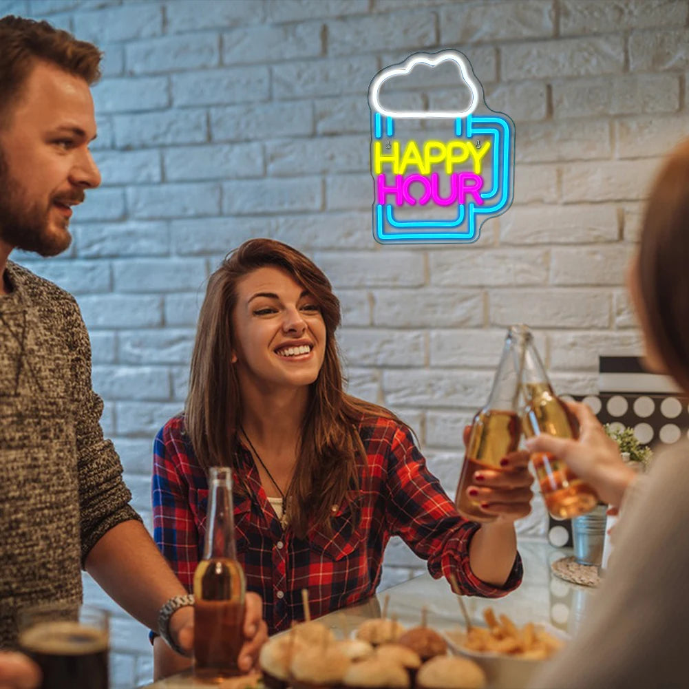 Vin Glas Happy Hour 5V USB LED Ljusskylt - Prisvänlig