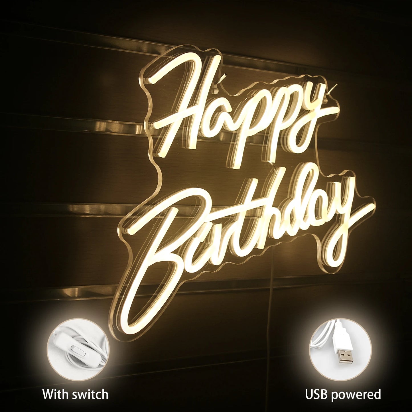Happy Birthday 5V USB LED Neonskylt - Budgetvänlig