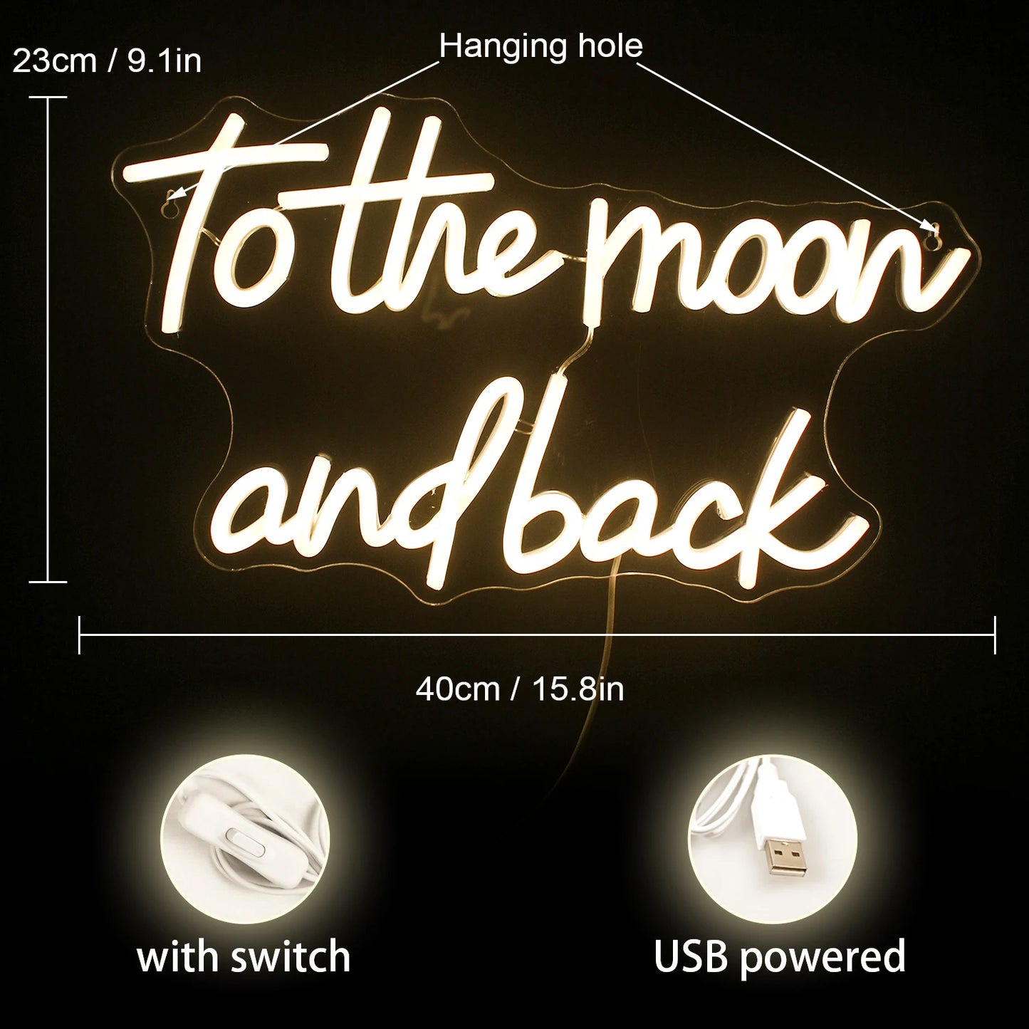 Till Månen och Tillbaka 5V USB LED Ljusskylt - Budgetvänlig