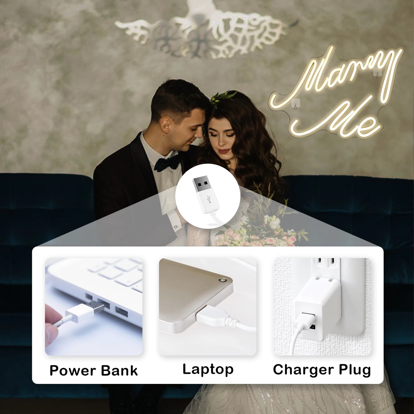 Marry Me 5V USB LED Ljusskylt - Prisvärd