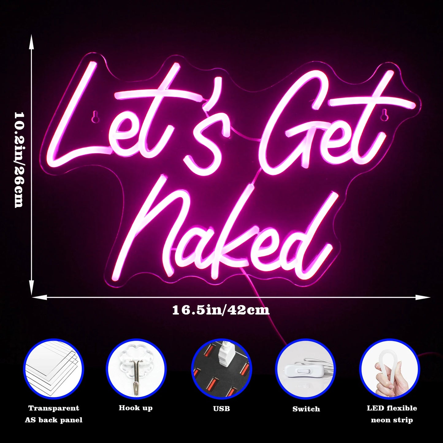 Let's Get Naked 5V USB LED Ljusskylt - Prisvänlig